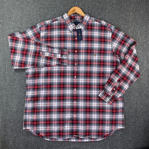 Polo Ralph Lauren Shirt Men 3XLT Plaid Red‎ Flesh Pony Oxford NEW